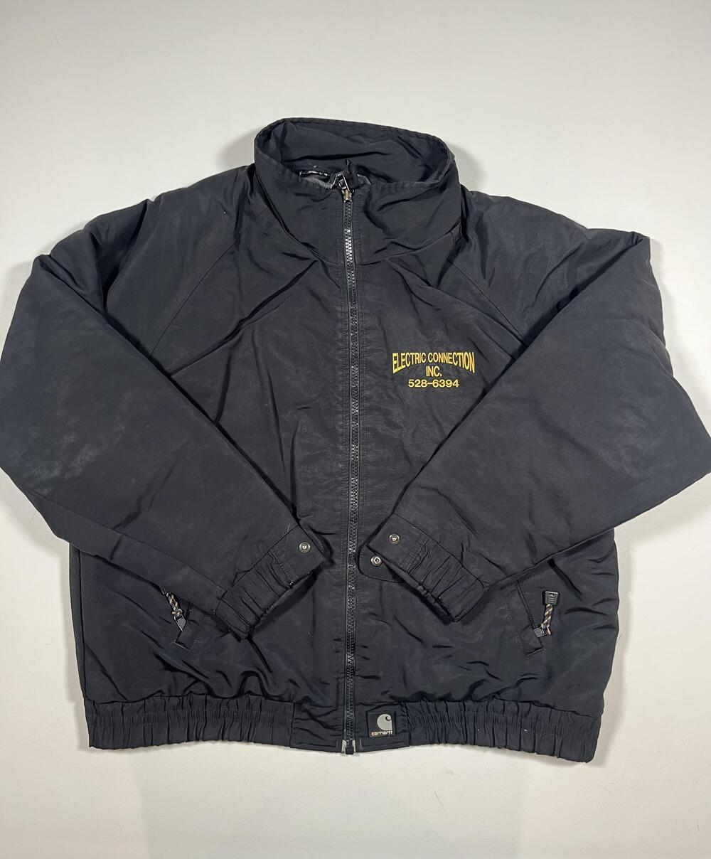 Carhartt Jacket Mens Black Nylon Bomber Coat Electric Connection Workwear Read
